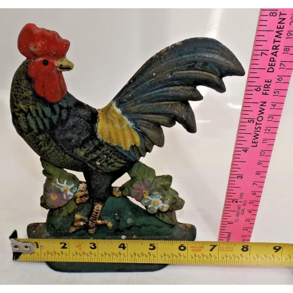 Cast Iron 7.5'' Rooster Doorstop Bookend Painted Farmhouse Chicken